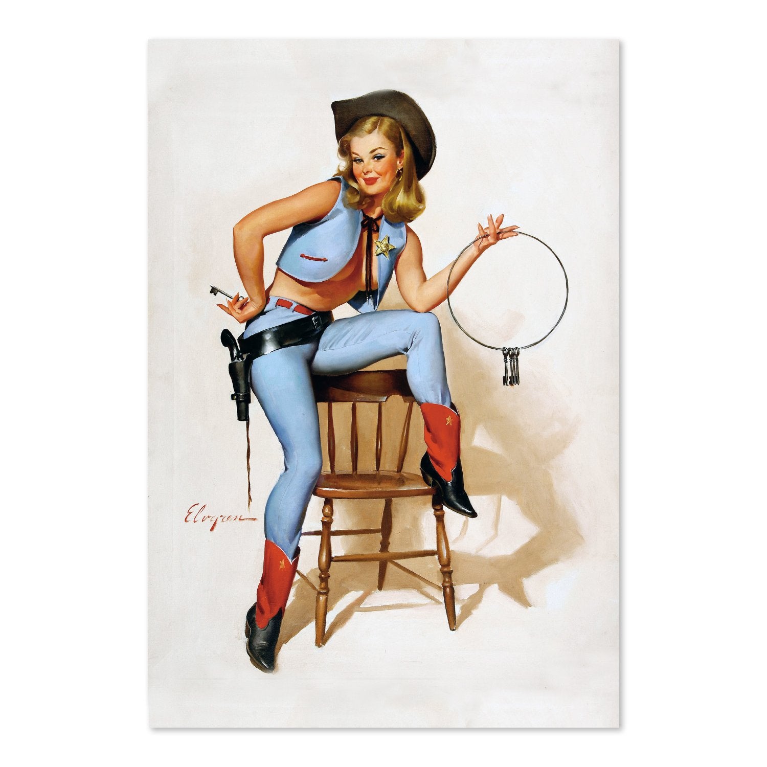 A Key Situation by Gil Elvgren, pin-up poster — framed print